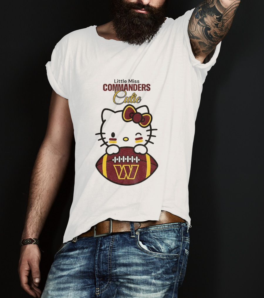 Little Miss Commanders Cutie Hello Kitty Football T-Shirt