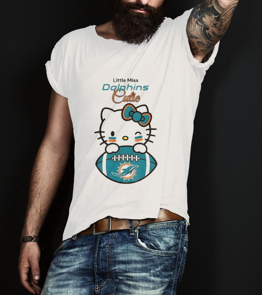 Little Miss Dolphins Cutie Hello Kitty Football T-Shirt