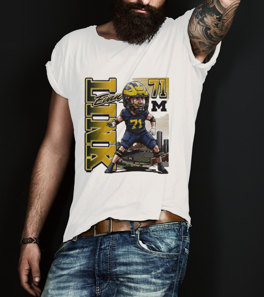 Evan Link 71 Michigan Wolverines Football Caricature T-Shirt