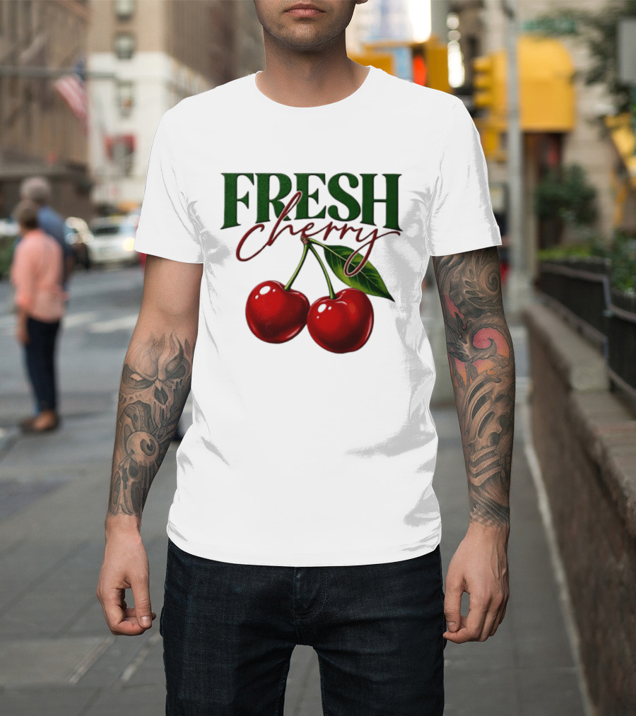 Fresh Cherry Twin Red Fruit And Leaves T-Shirt