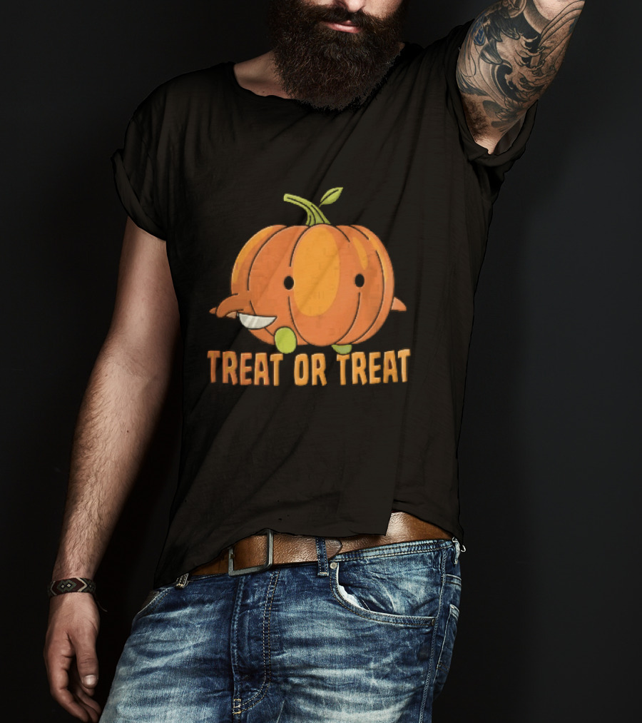 Treat Or Cartoon Pumpkin Holding Small Knife T-Shirt