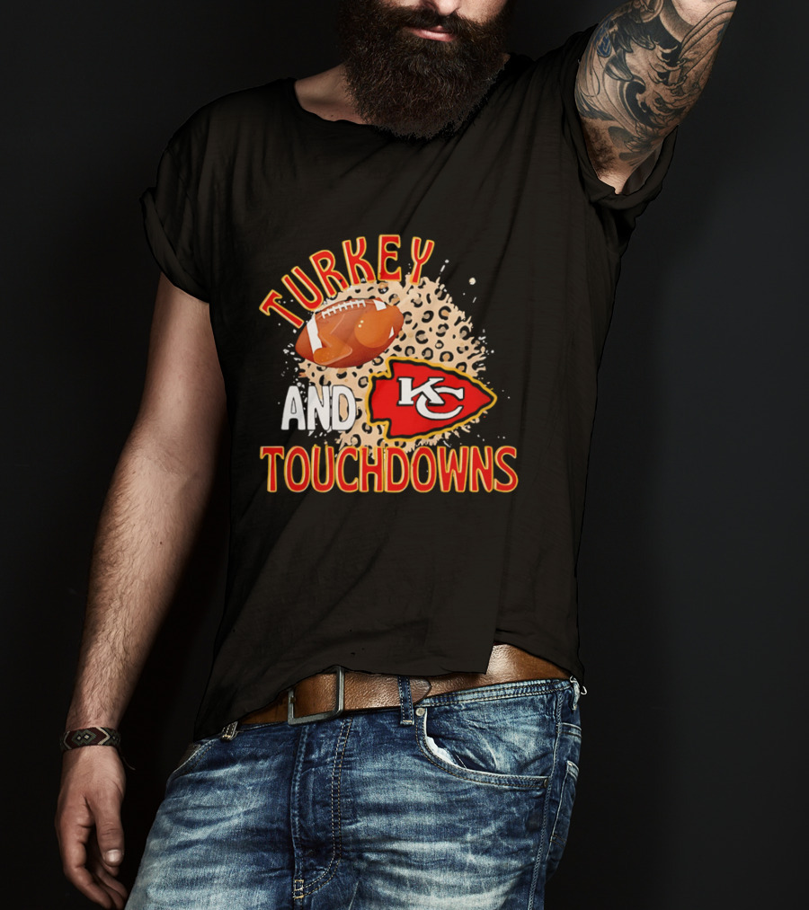 Turkey And Touchdowns KC Chiefs Football Thanksgiving T-Shirt