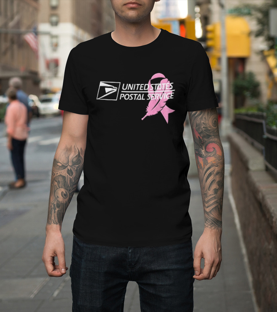 United States Postal Service Pink Breast Cancer Awareness Feather Ribbon T-Shirt