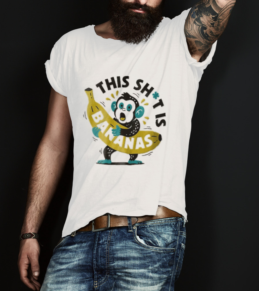 This Shit Is Bananas Surprised Monkey Holding Giant Fruit T-Shirt