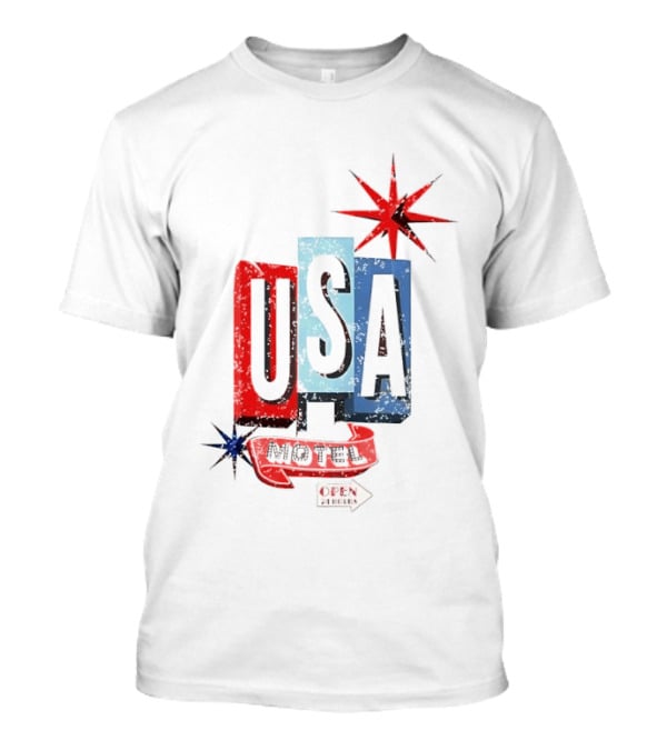 USA Motel Open 24 Hours Retro Sign With Stars T-Shirt