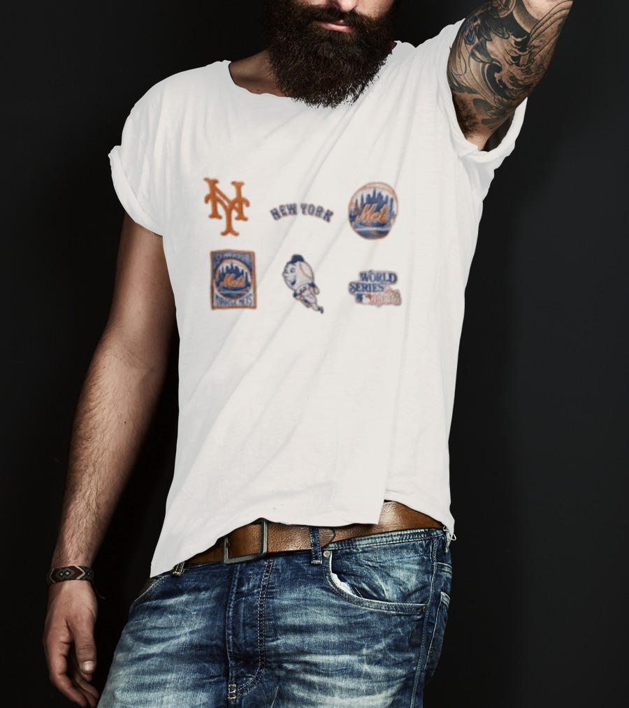 New York Mets 25th Anniversary 1986 World Series Logos T-Shirt