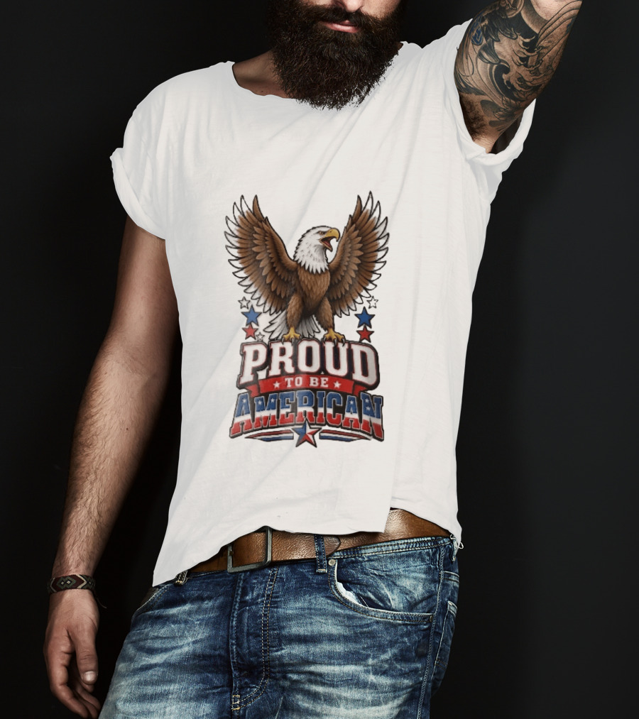 Proud To Be American Bald Eagle Wings Spread Red Blue Stars Patriotic T-Shirt
