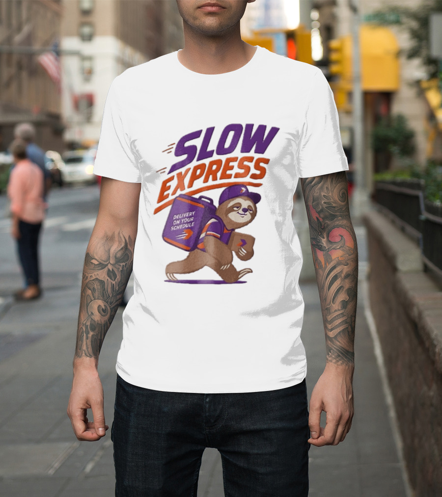 Slow Express Delivery On Your Schedule Cartoon Sloth Courier Carrying Package T-Shirt