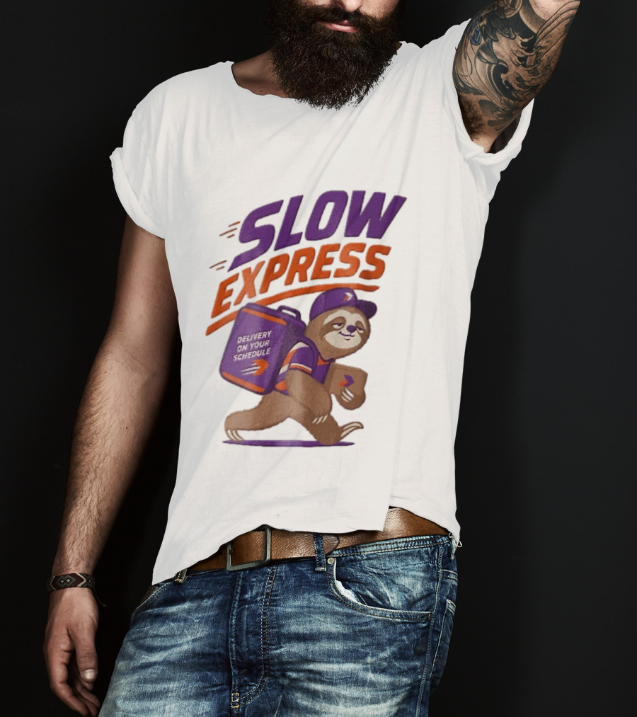 Slow Express Delivery On Your Schedule Cartoon Sloth Courier Carrying Package T-Shirt