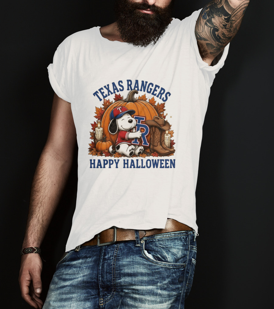 Texas Rangers Snoopy Pumpkin Happy Halloween T-Shirt