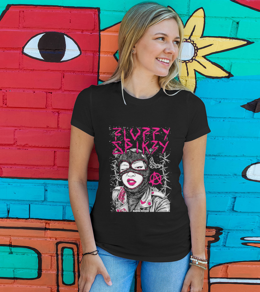 Fluffy Spikzy Elenoe Mothar Balaclava Anarchy Art With Barbed Wire And Punk T-Shirt