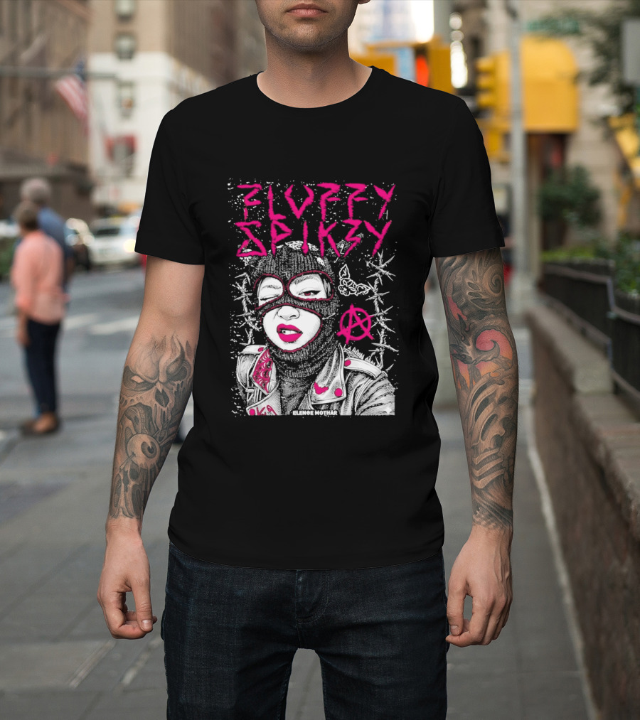 Fluffy Spikzy Elenoe Mothar Balaclava Anarchy Art With Barbed Wire And Punk T-Shirt