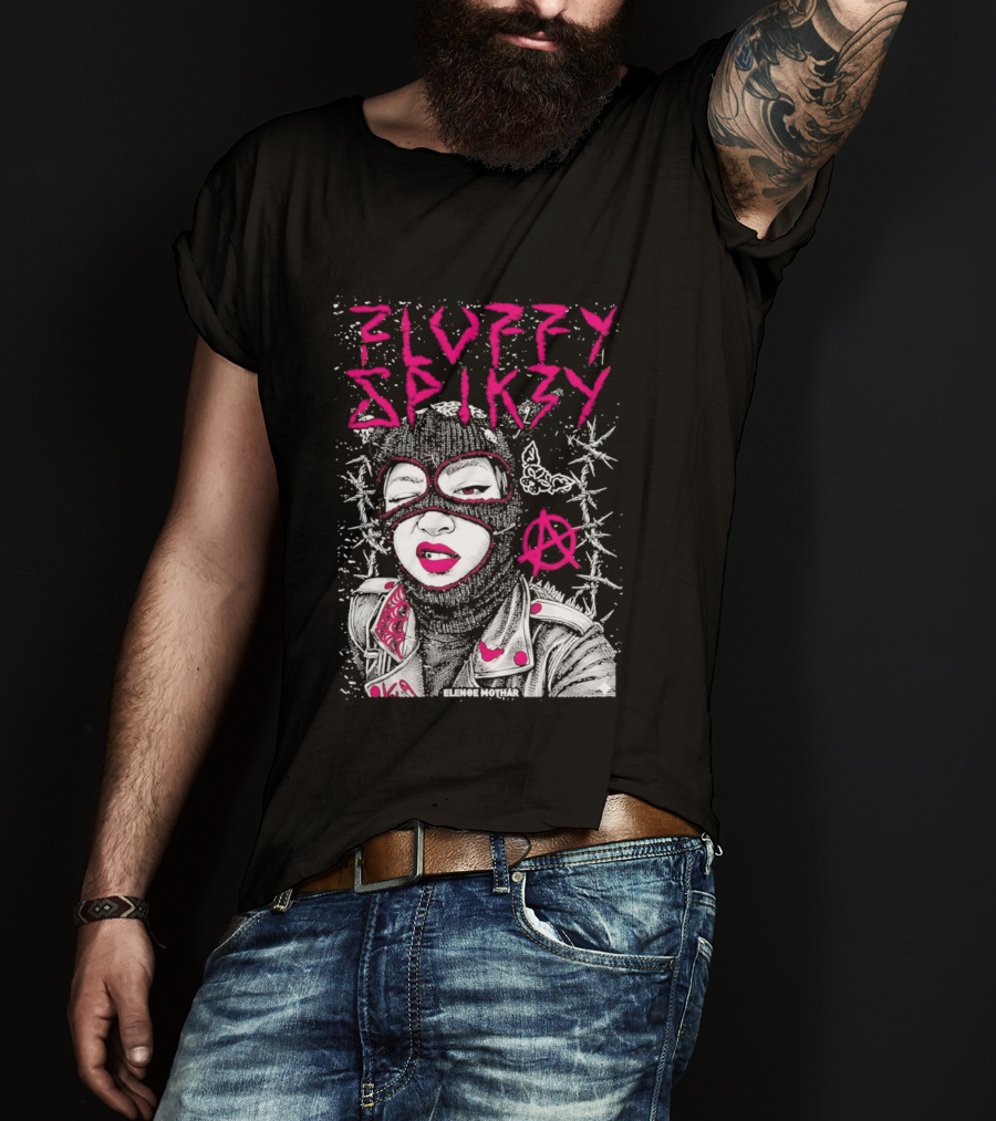 Fluffy Spikzy Elenoe Mothar Balaclava Anarchy Art With Barbed Wire And Punk T-Shirt