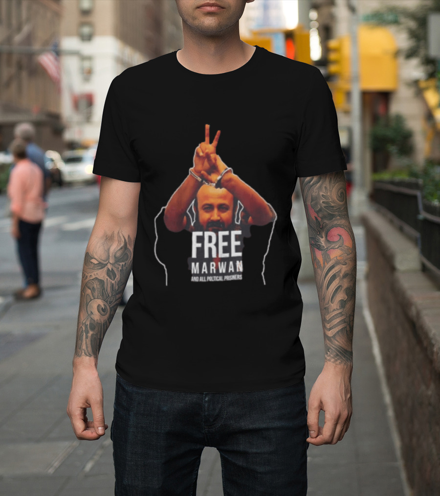Free Marwan Barghouti And All Political Prisoners Handcuffed Peace Sign T-Shirt