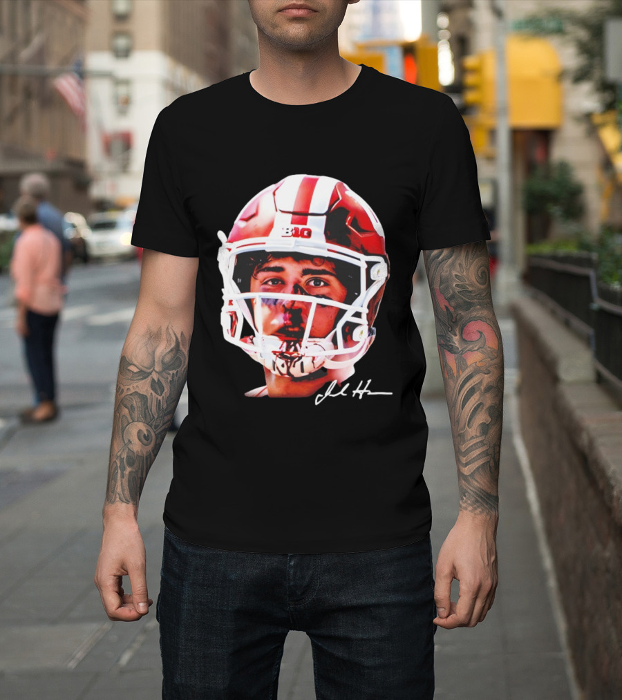 Josh Hoover Indiana Tuff Bloody Face Big Ten Football Helmet Signature T-Shirt