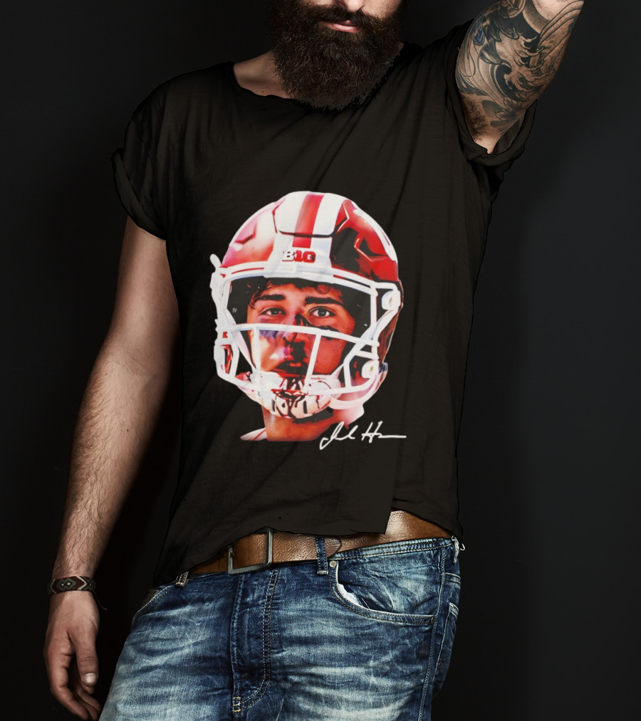 Josh Hoover Indiana Tuff Bloody Face Big Ten Football Helmet Signature T-Shirt