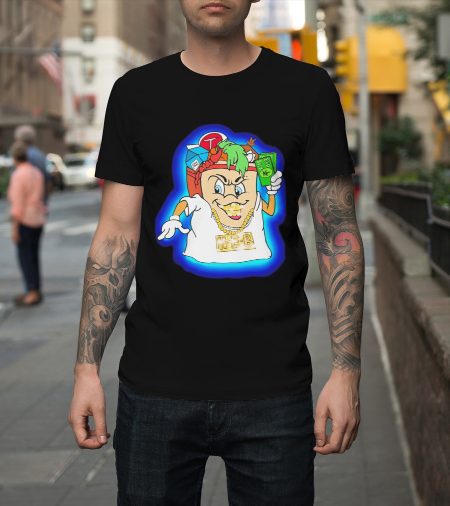 H E Buddy Bud Bucks Character Holding Bud Buck Bills And Wearing Gold Chain With Bling H E B T-Shirt
