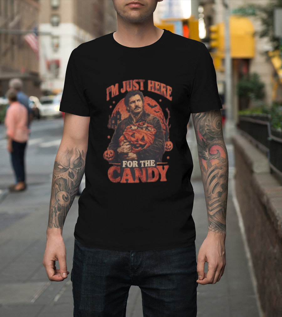 I'm Just Here For The Candy Pedro Pascal Halloween Pumpkin T-Shirt
