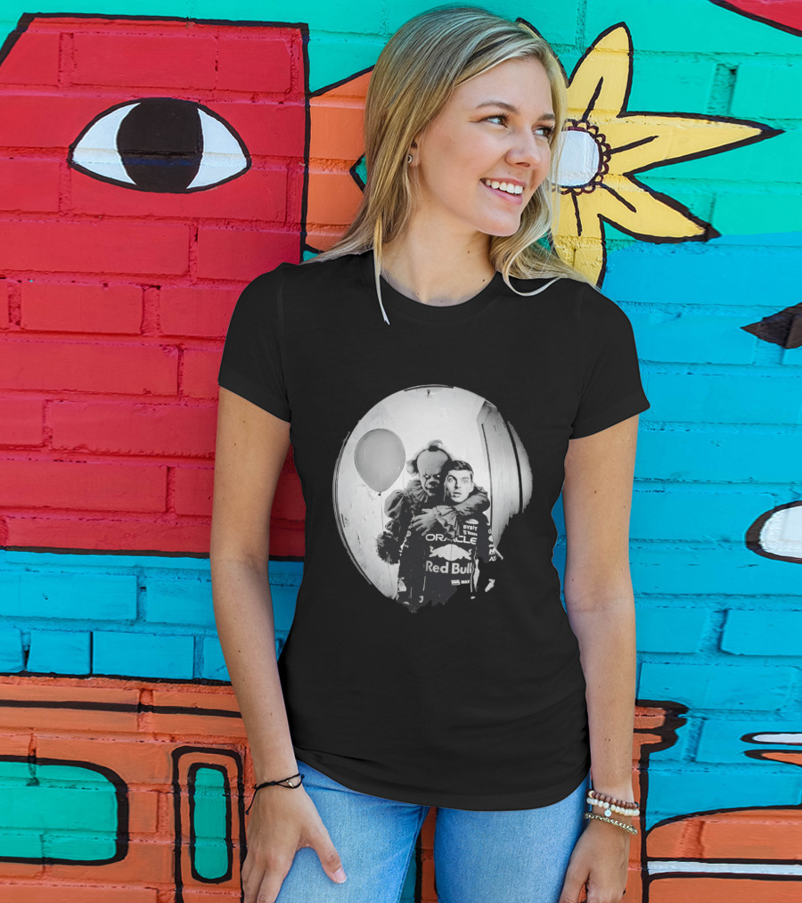 Max Verstappen Red Bull Racing And Pennywise Balloon Halloween Scene T-Shirt