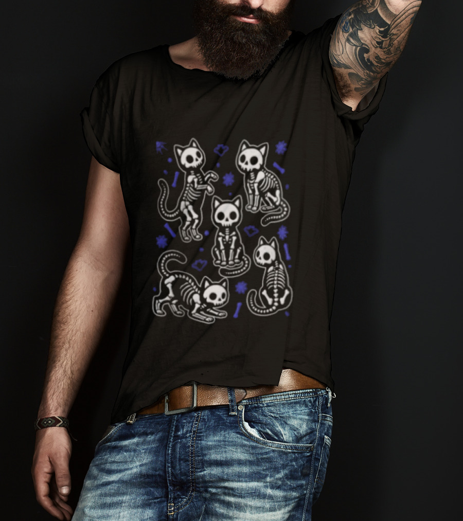 Skeleton Cat Halloween Spooky Kittens Cute Bony Feline T-Shirt