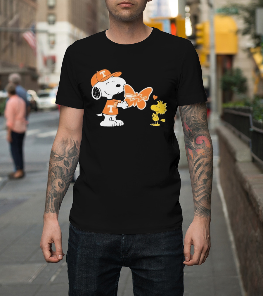 Snoopy Woodstock Tennessee Volunteers Orange Heart Butterfly T-Shirt