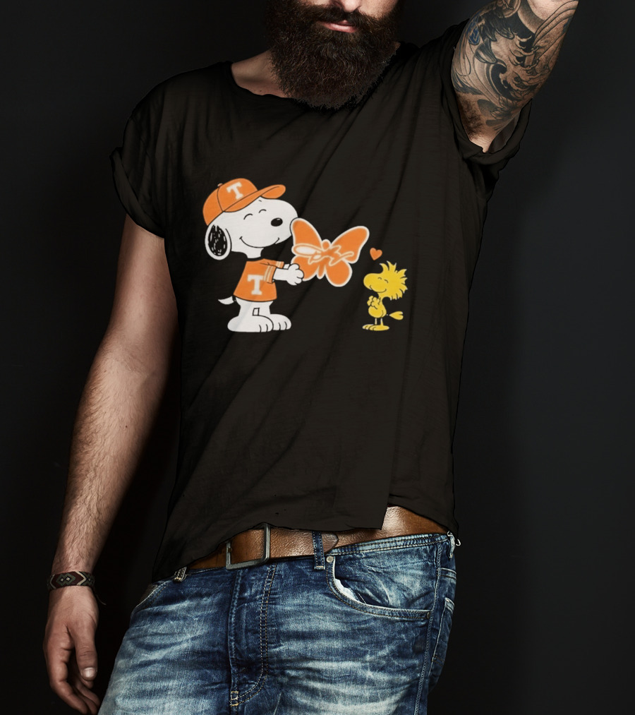 Snoopy Woodstock Tennessee Volunteers Orange Heart Butterfly T-Shirt