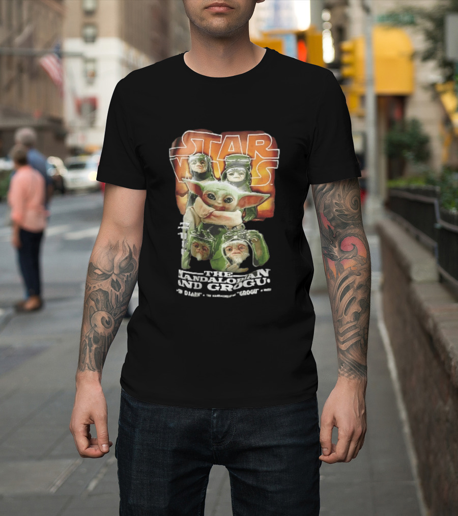 Star Wars The Mandalorian Grogu Din Djarin Anzellan Droidsmiths Collage This Is Way T-Shirt