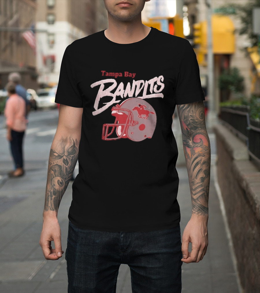 Tampa Bay Bandits Football Helmet Horseback Rider Distressed T-Shirt