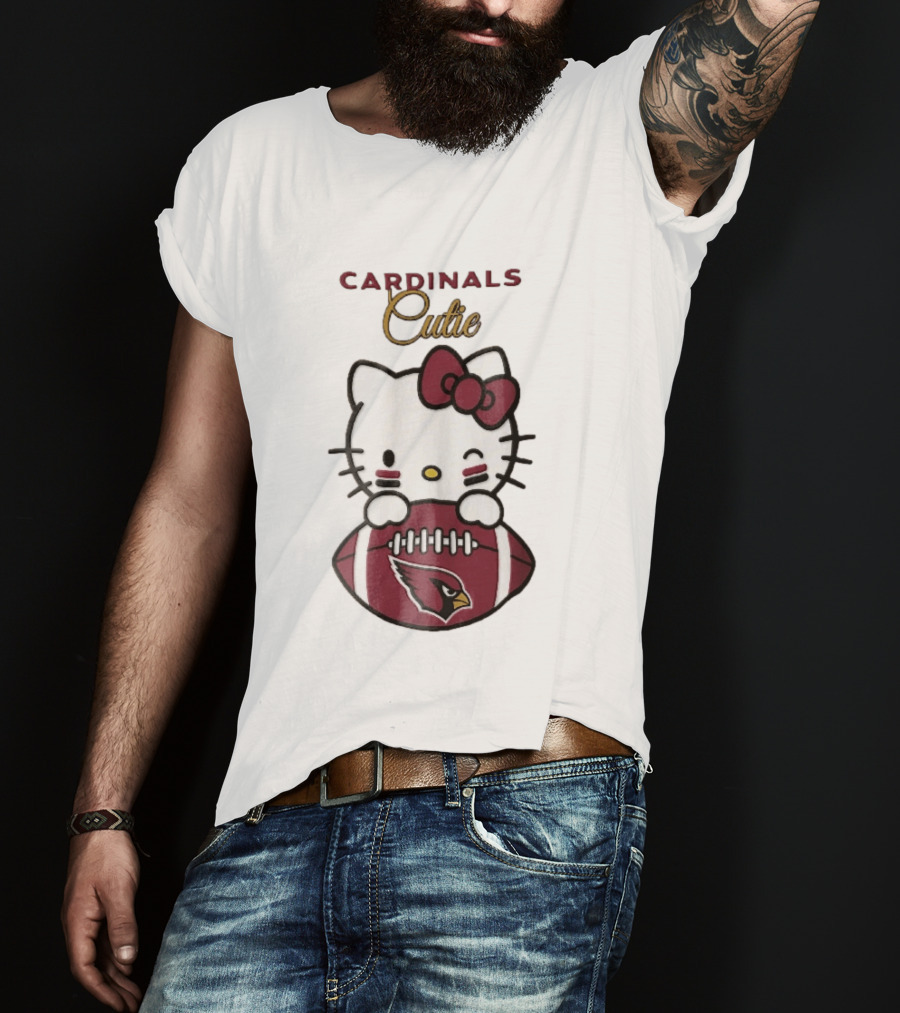 Cardinals Cutie Winking Cartoon Cat Holding Football With Arizona Cardinals T-Shirt