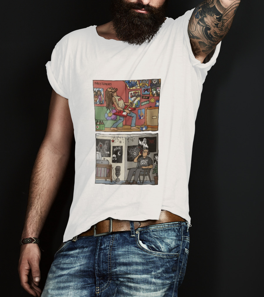 Beetlemoses Comic Heavy Metal Guitarist Listening S Room T-Shirt