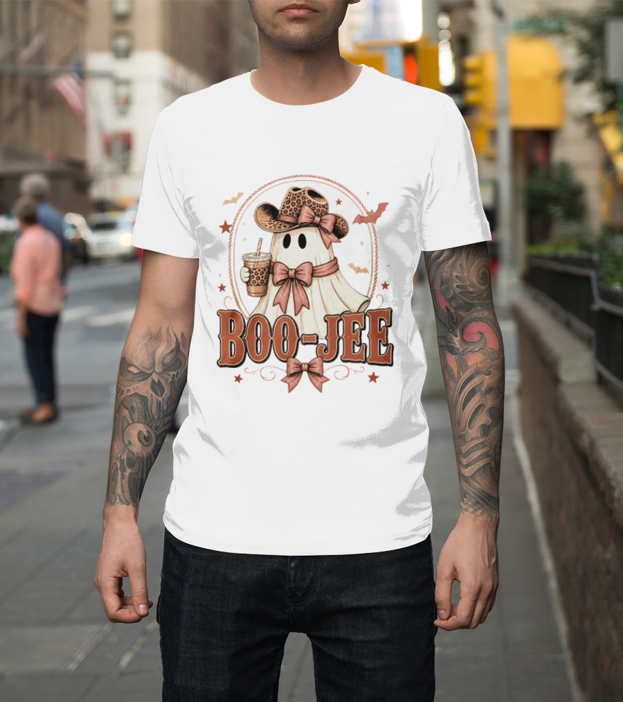 Boo Jee Leopard Cowboy Ghost Iced Coffee Halloween T-Shirt