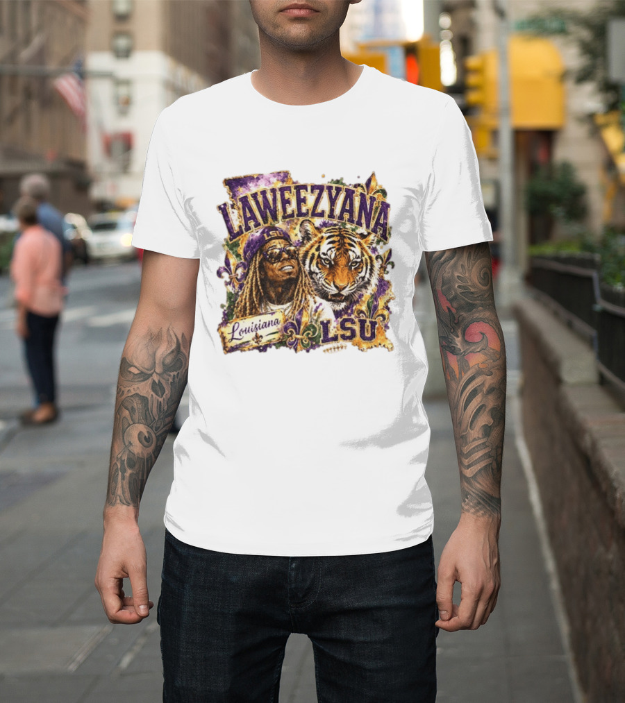 Laweezyana Lil Wayne LSU Louisiana Football Tiger Fleur De Lis T-Shirt