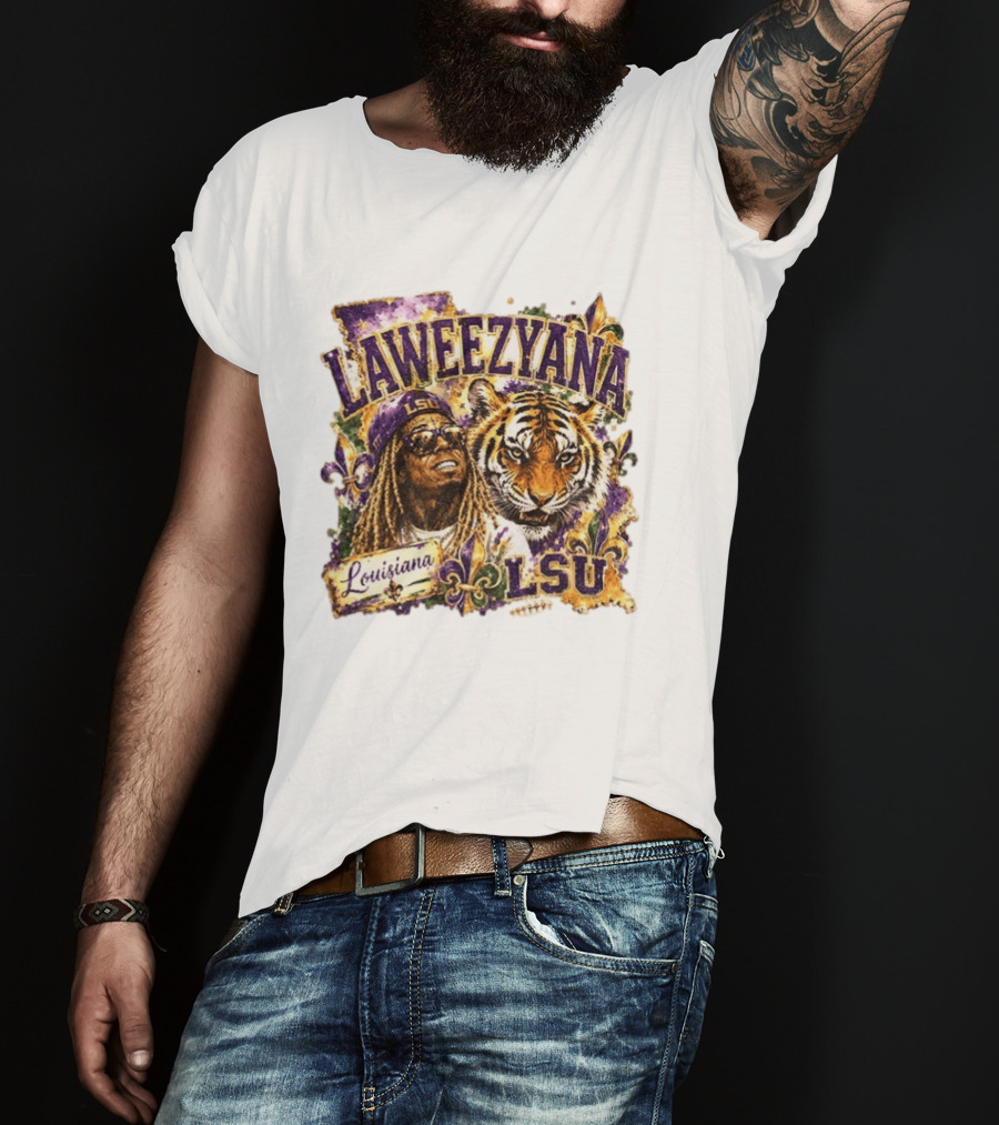 Laweezyana Lil Wayne LSU Louisiana Football Tiger Fleur De Lis T-Shirt