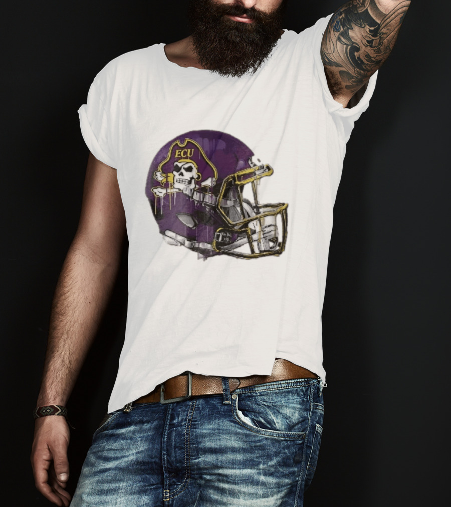 ECU Pirates Purple Helmet Dripping Paint Football NCAA Pd Moreno T-Shirt