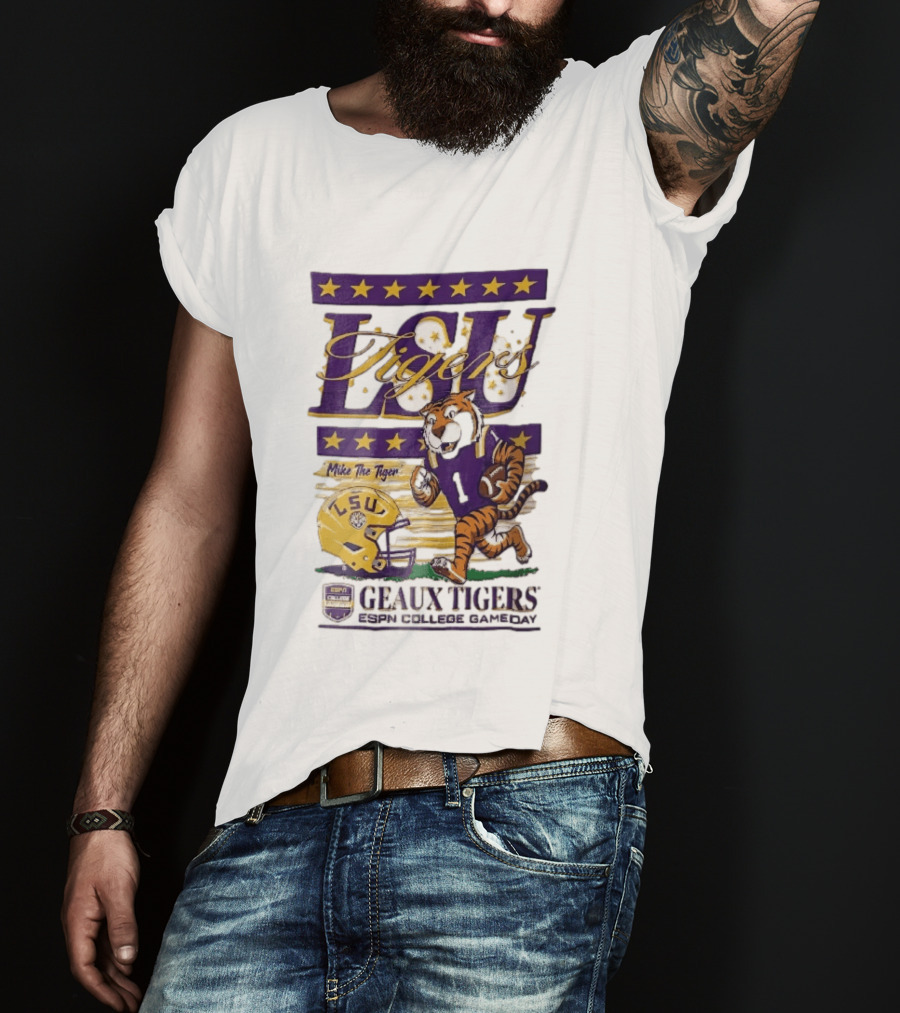 LSU Tigers Mike The Tiger Geaux ESPN College Gameday Football Helmet Stars T-Shirt