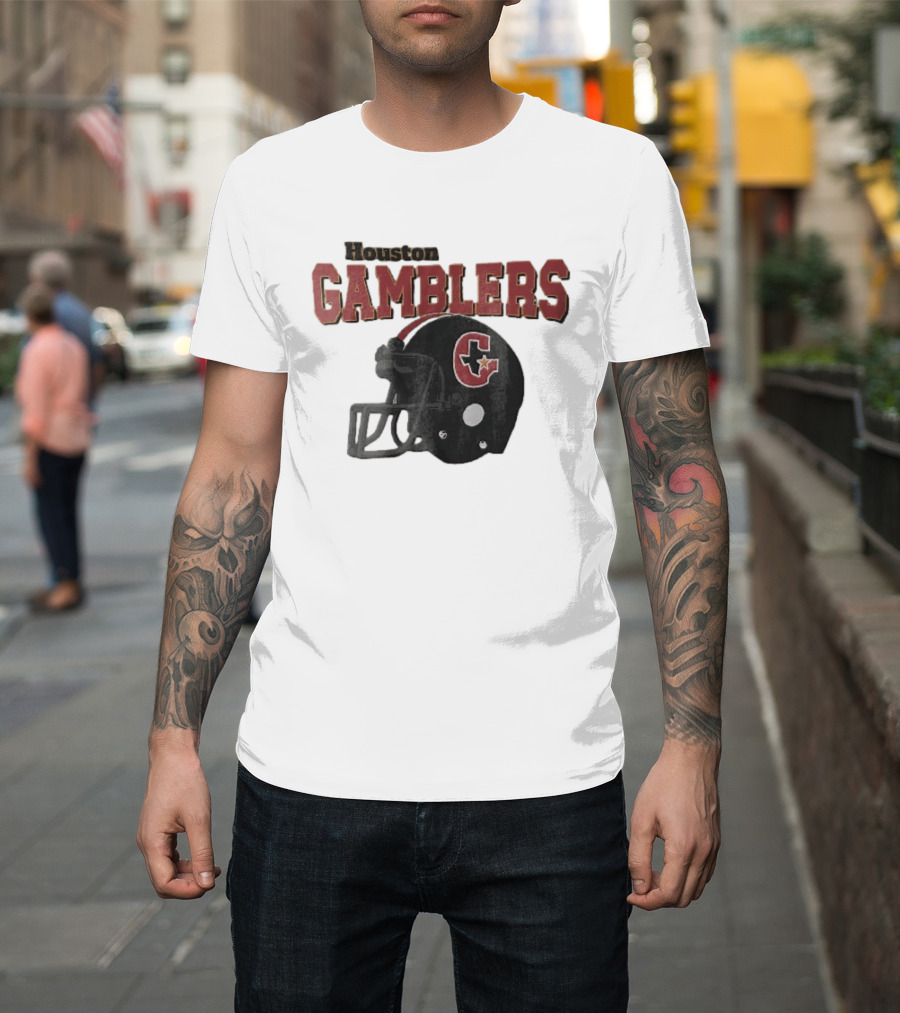 Houston Gamblers Distressed Football Helmet T-Shirt