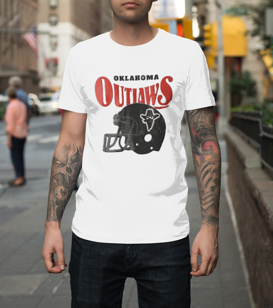 Oklahoma Outlaws Distressed Black Helmet Masked Bandit 2025 T-Shirt