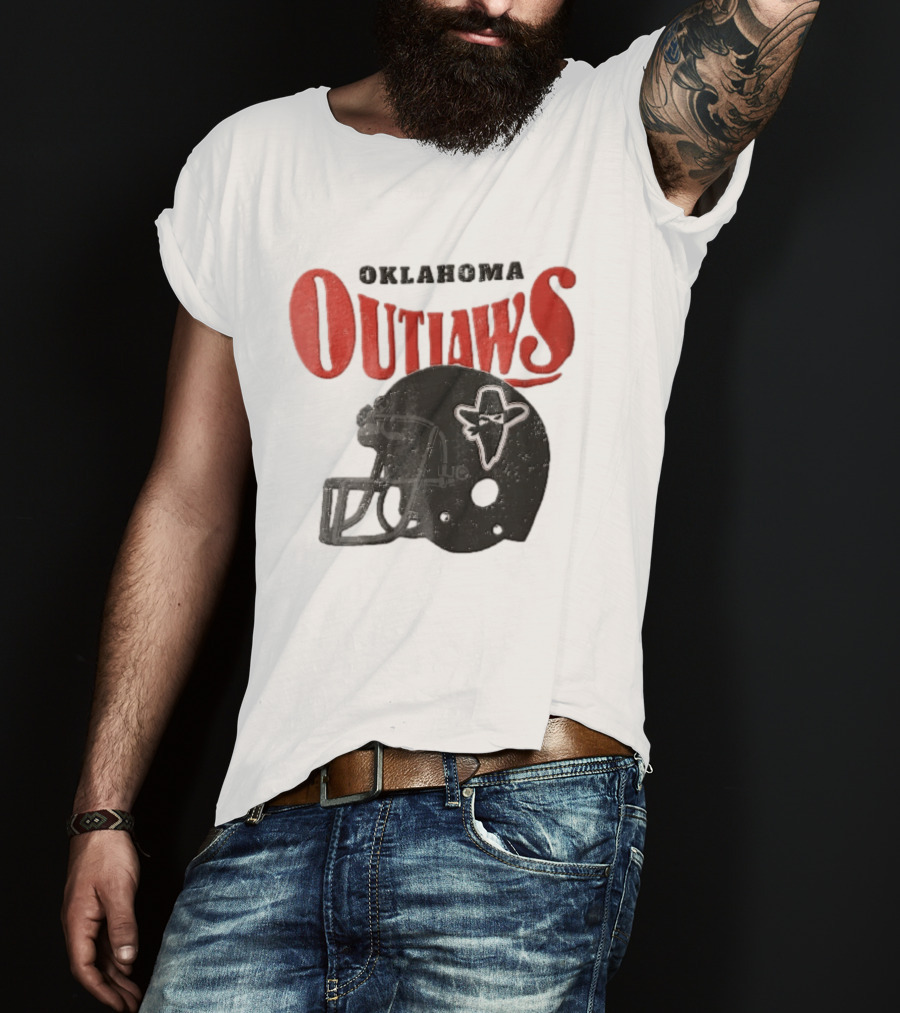 Oklahoma Outlaws Distressed Black Helmet Masked Bandit 2025 T-Shirt