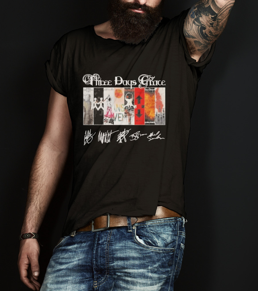 Three Days Grace All Album Covers Band Signatures T-Shirt
