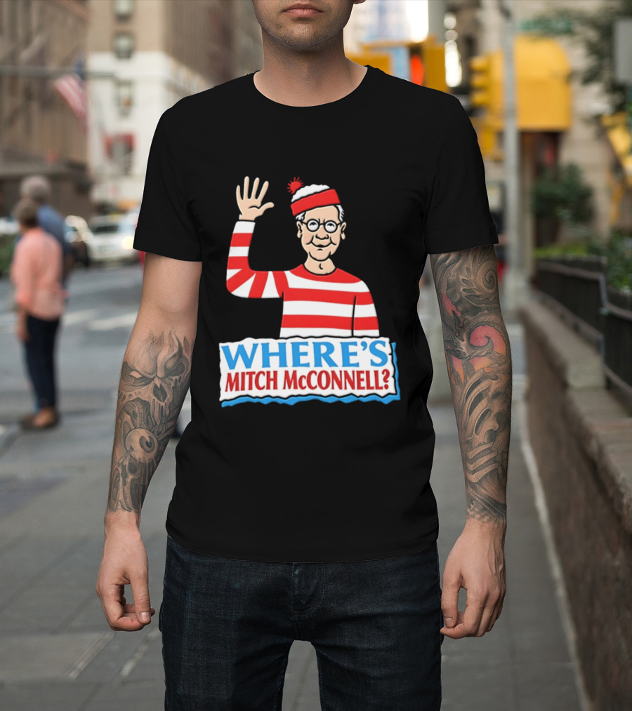 Where's Mitch McConnell Red White Stripes Waving T-Shirt