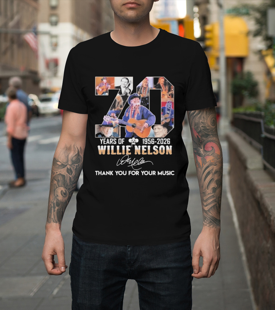 70 Years Of Willie Nelson Music 1956 2026 Thank You For Your Music T-Shirt