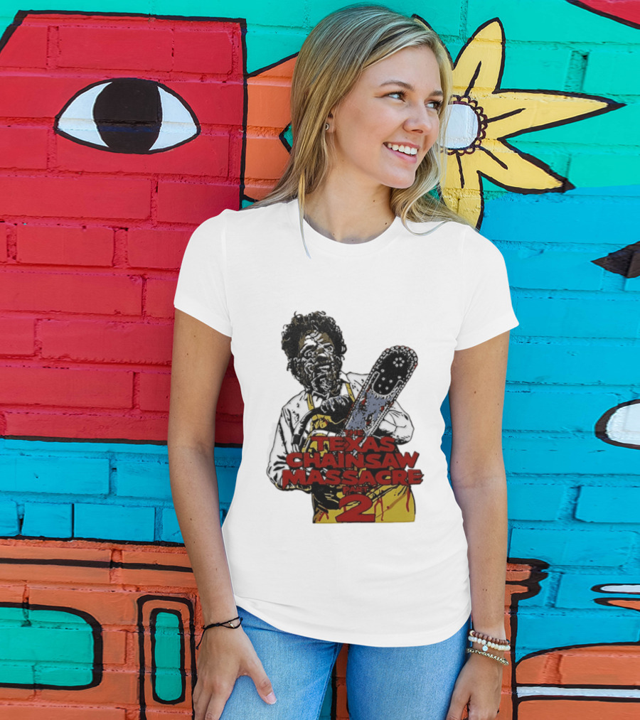 Texas Chainsaw Massacre Part 2 Leatherface Villain Bloody Chainsaw T-Shirt