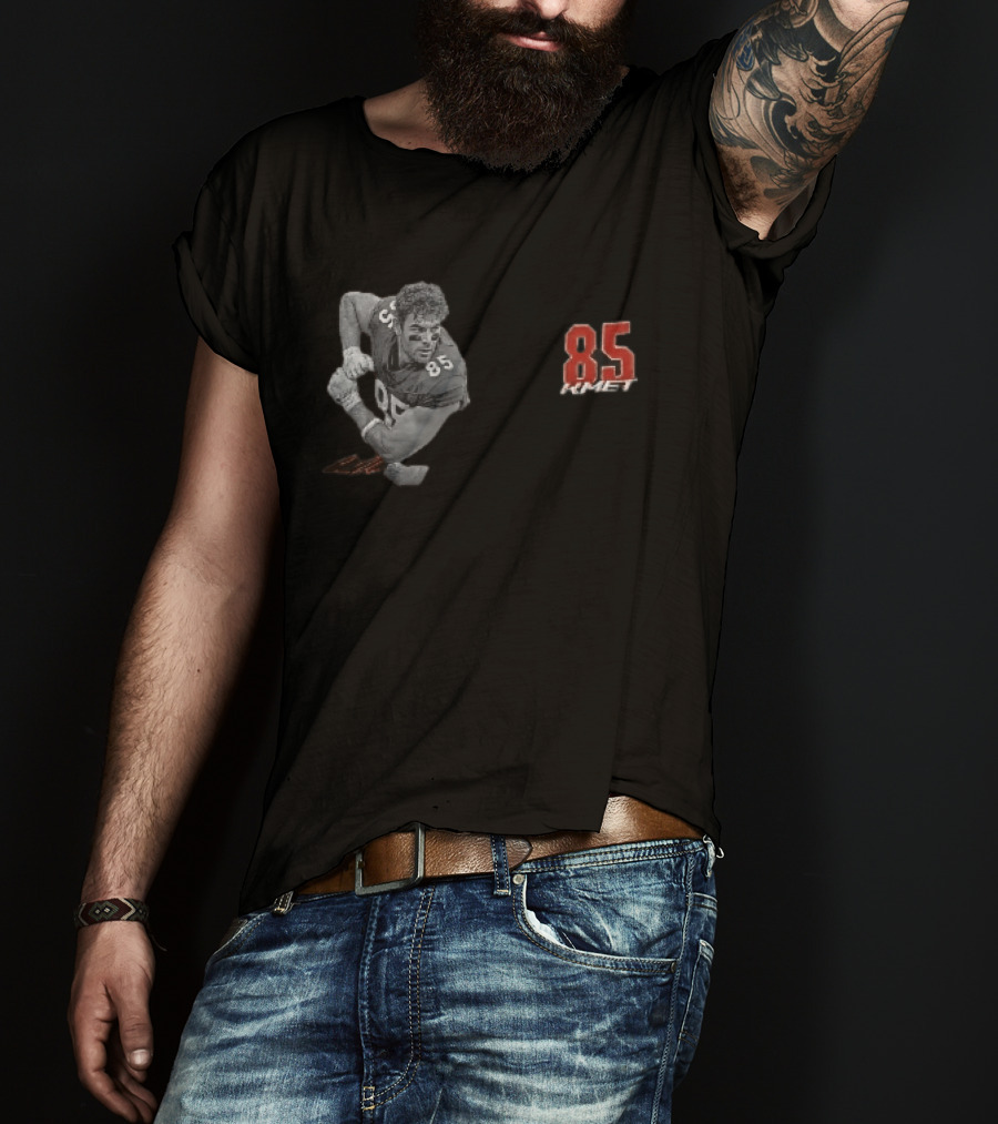 85 Kmet Monochrome Football Action Pose Red Jersey Number T-Shirt