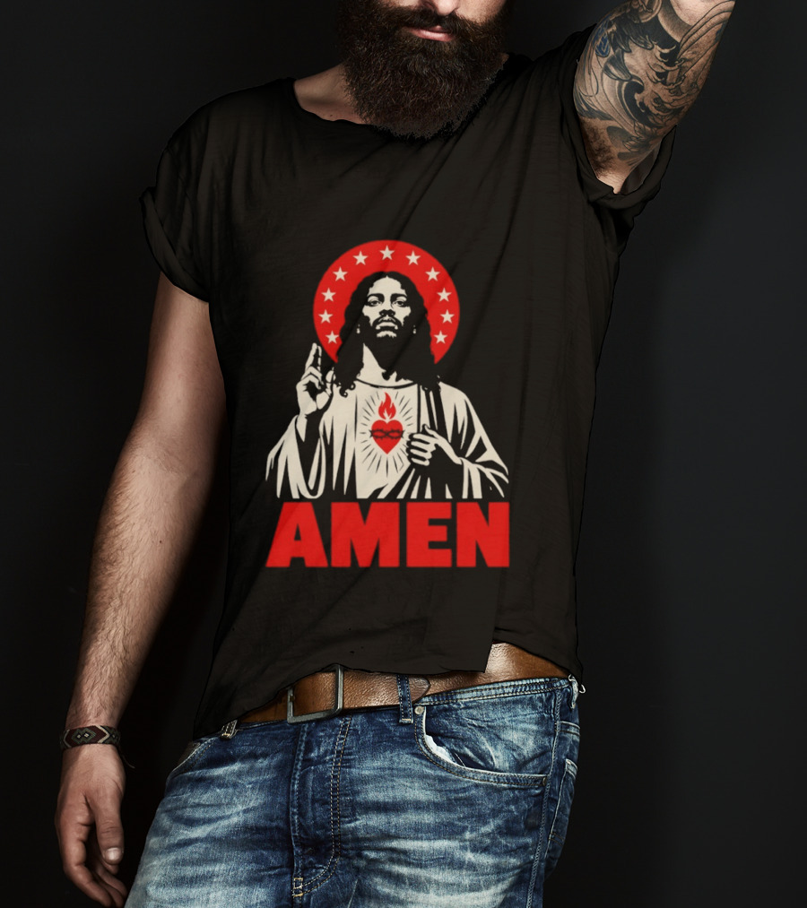 Amen Christ Ain't White Red Stars Iconic Representation T-Shirt