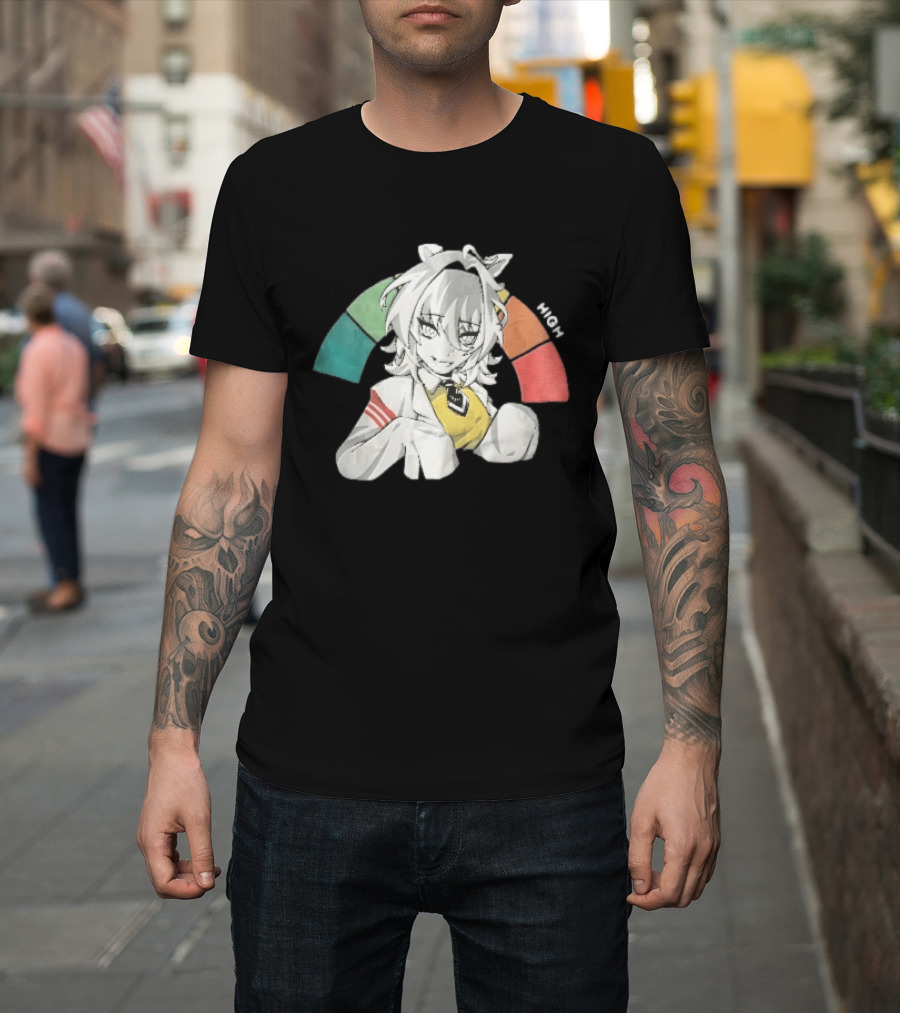 High Anime Cat Girl White Hair Threat Meter Gauge T-Shirt