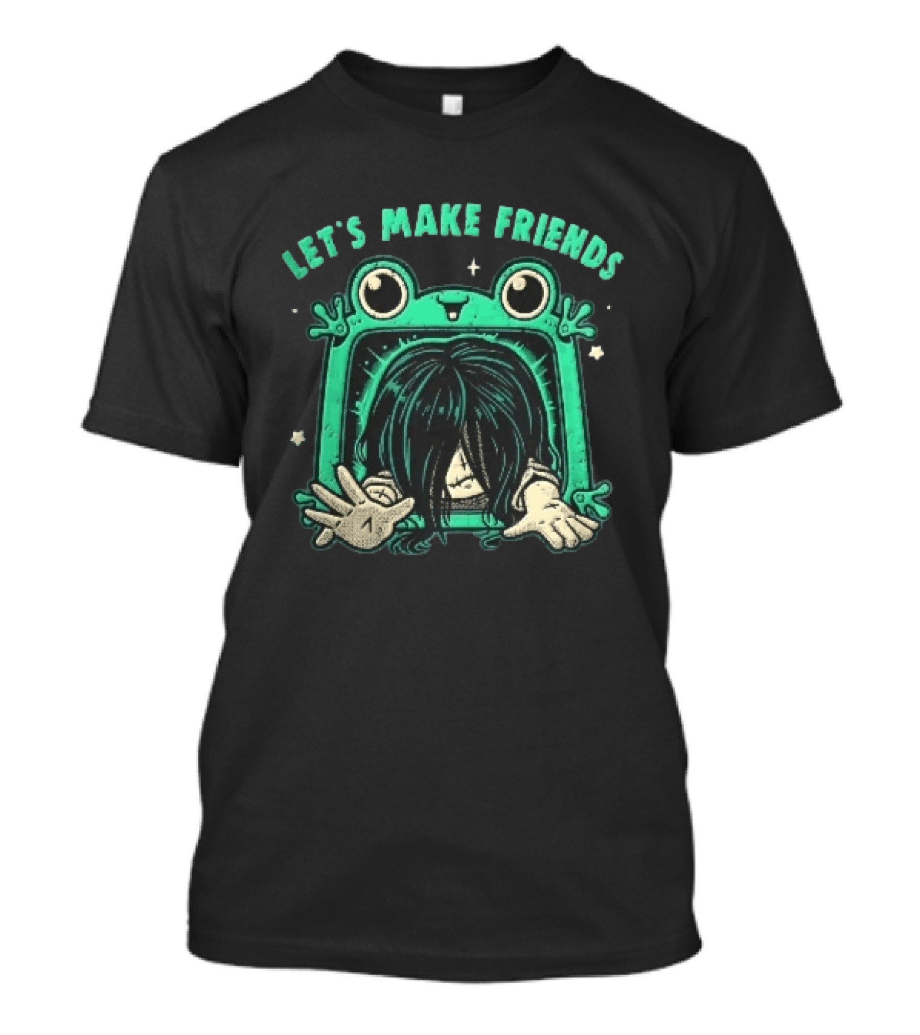Let's Make Friends Creepy Girl Frog Tv Halftone Cartoon T-Shirt
