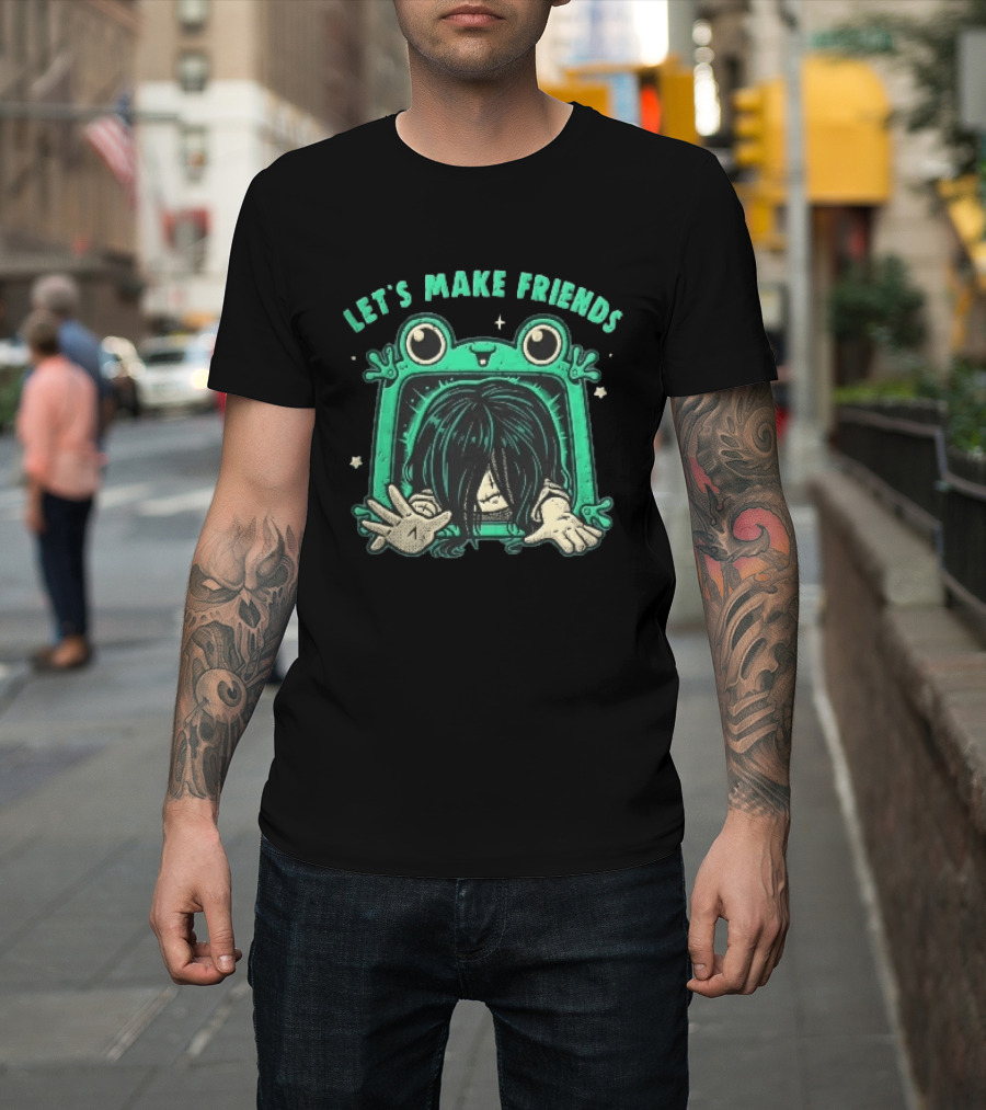 Let's Make Friends Creepy Girl Frog Tv Halftone Cartoon T-Shirt