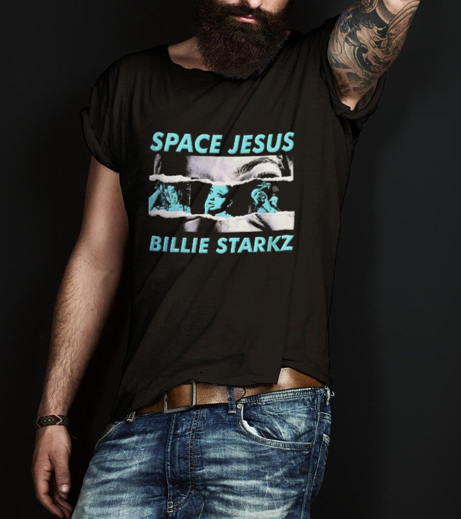 Space Jesus Billie Starkz Cyan Female Portraits T-Shirt