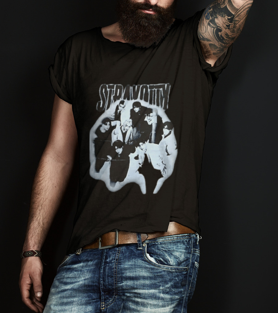 Stravotty K Pop Boy Group Monochrome Distressed Bootleg Photo T-Shirt