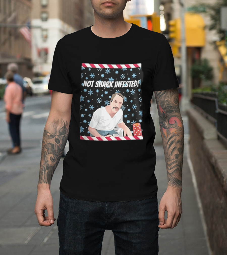Not Shark Infested Mustache Man Snowflakes Wrapped Present T-Shirt